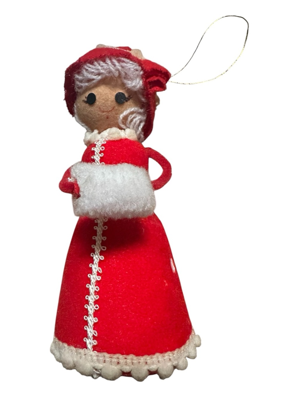 Vintage Mrs. Claus Felt Ornament in Red with White Trim